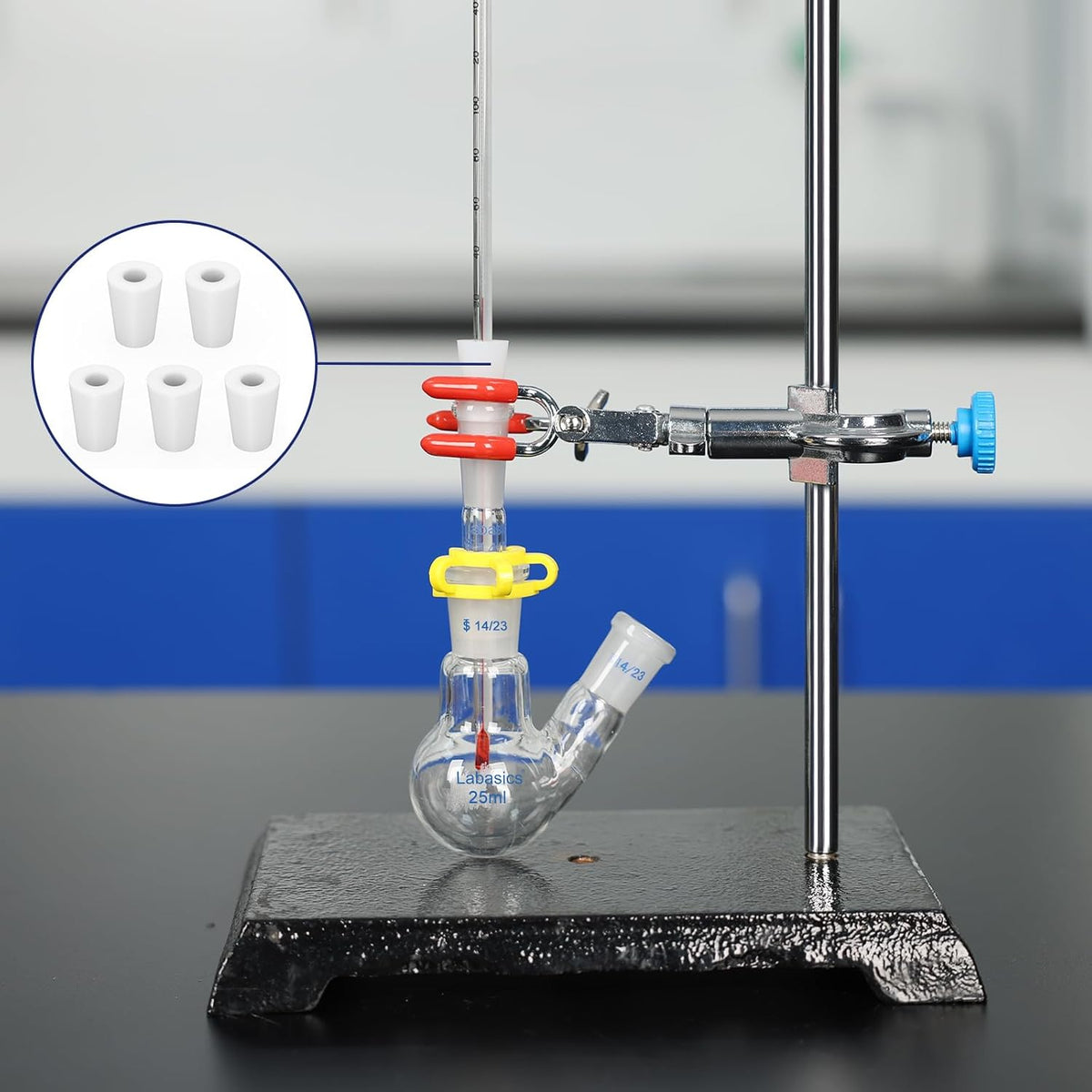Labasics 5-Pack 9# Single-Hole Silicone Stoppers, White Tapered Lab Seal Stoppers with 0.31" Hole