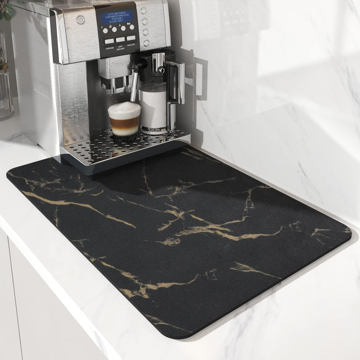 AMOAMI Coffee Mat Hide Stain Rubber Backed Absorbent Dish Drying Mat for Kitchen Counter - Fits