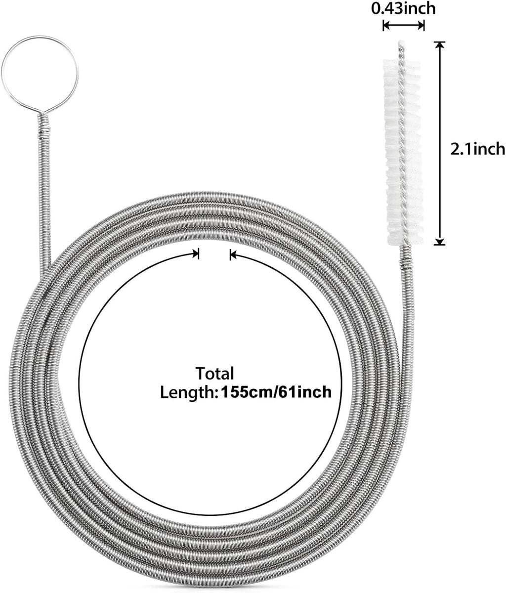 Extra-Thick Drain Brush with Stronger Spring 61-Inch Stainless Steel and Nylon Pipe Cleaner for