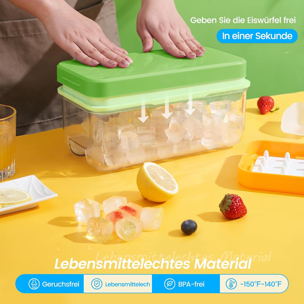 PHINOX Ice Cube Tray With Lid and Bin, Ice Trays for Freezer, Flexible Ice Cube Trays, Making 64