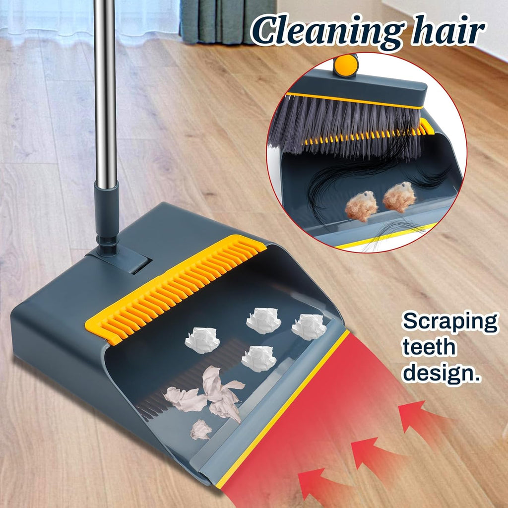 Long-Handled Broom and Dustpan Set, Windproof Broom Combination, 180-degree Rotating Brush Head