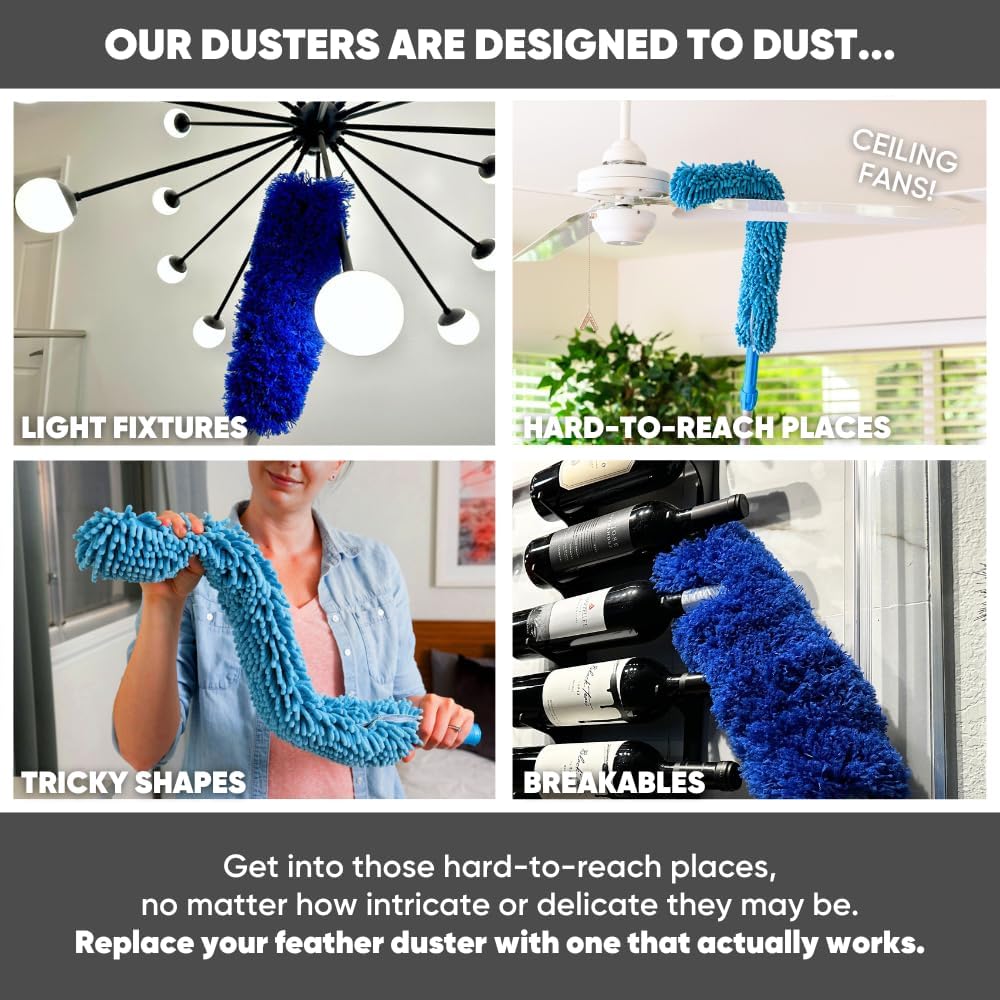 Extendable Duster - Microfiber Duster Kit: Ceiling, Fans, Baseboards, Cob Webs, Telescoping