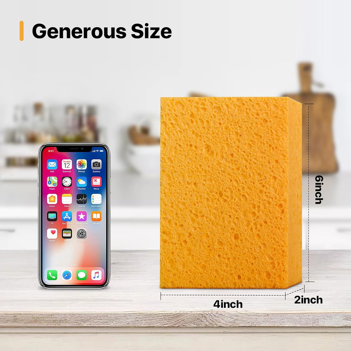 4 PCS Large Natural Cellulose Sponges 6x4x2 Inch - Super Absorbent and Biodegradable, Perfect for
