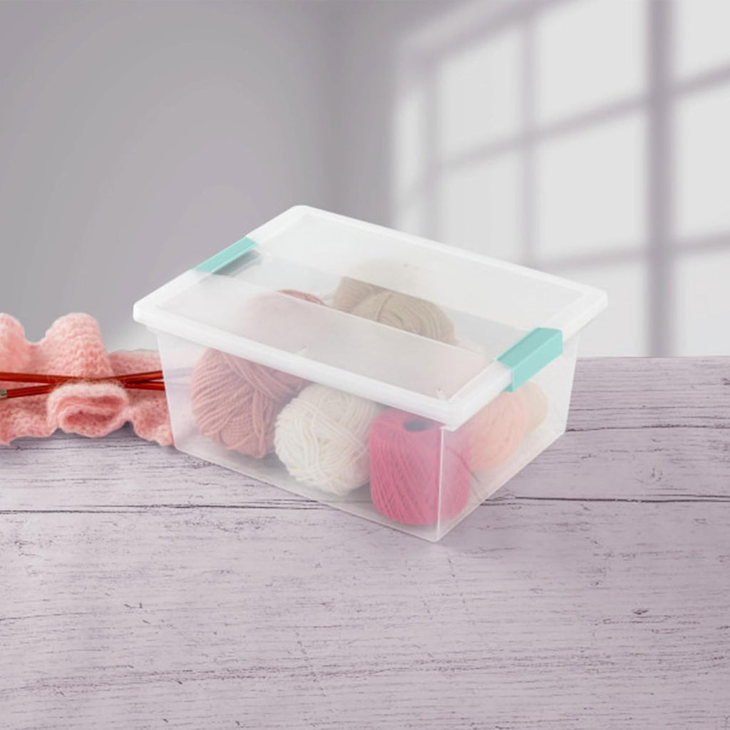 Sterilite 12-Pack Clip Box, Stackable Clear Plastic Bins with Latching Lids, Deep - Writing, Arts