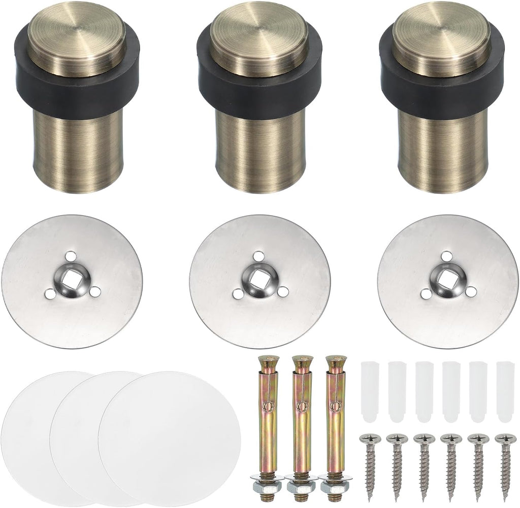 PATIKIL 3Set Round Door Stoppers, 60mm Stainless Steel Door Stop Doorstop Wedge Metal Cylinder Self