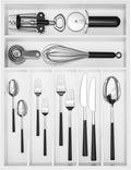 Utensil Organizer Silverware Drawer Organizer - 7 Slots Bamboo Cutlery Organizer Multi-Purpose