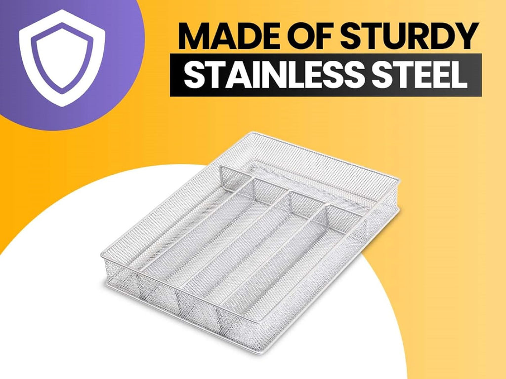 YBM Home Metal Silverware Organizer for In-Drawer Cutlery Storage, 3 Compartment Mesh Cutlery