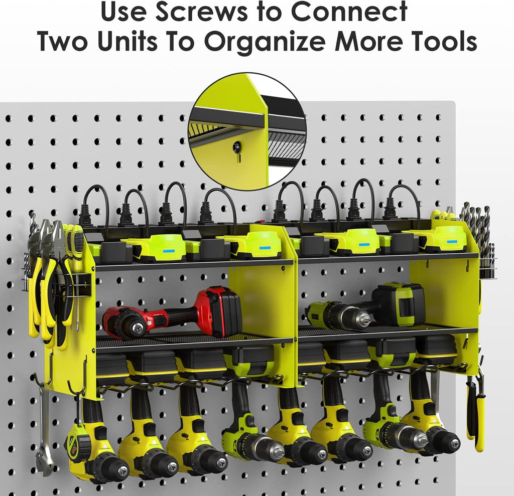 CCCEI Modular Power Tool Organizer Wall Mount with Charging Station. Garage 4 Drill Storage Shelf