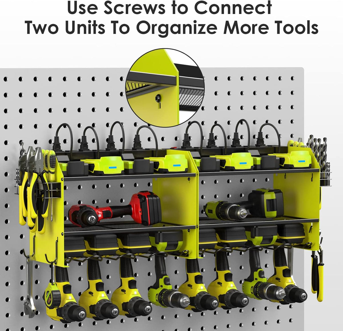 CCCEI Modular Power Tool Organizer Wall Mount with Charging Station. Garage 4 Drill Storage Shelf