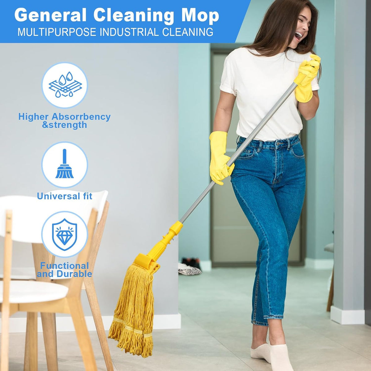 Pack of 2 Heavy Duty Commercial Mop Head Replacement, General Cleaning Mop Heavy Duty Commercial