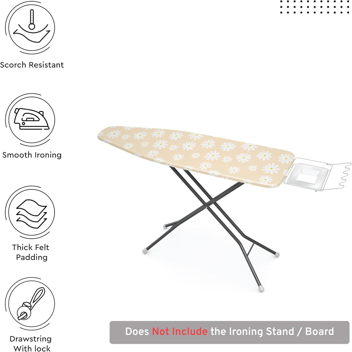 Encasa XO Ironing Board Cover and Pad 54"x15" - Thick 3mm Felt Padding, Drawstring Tightening &