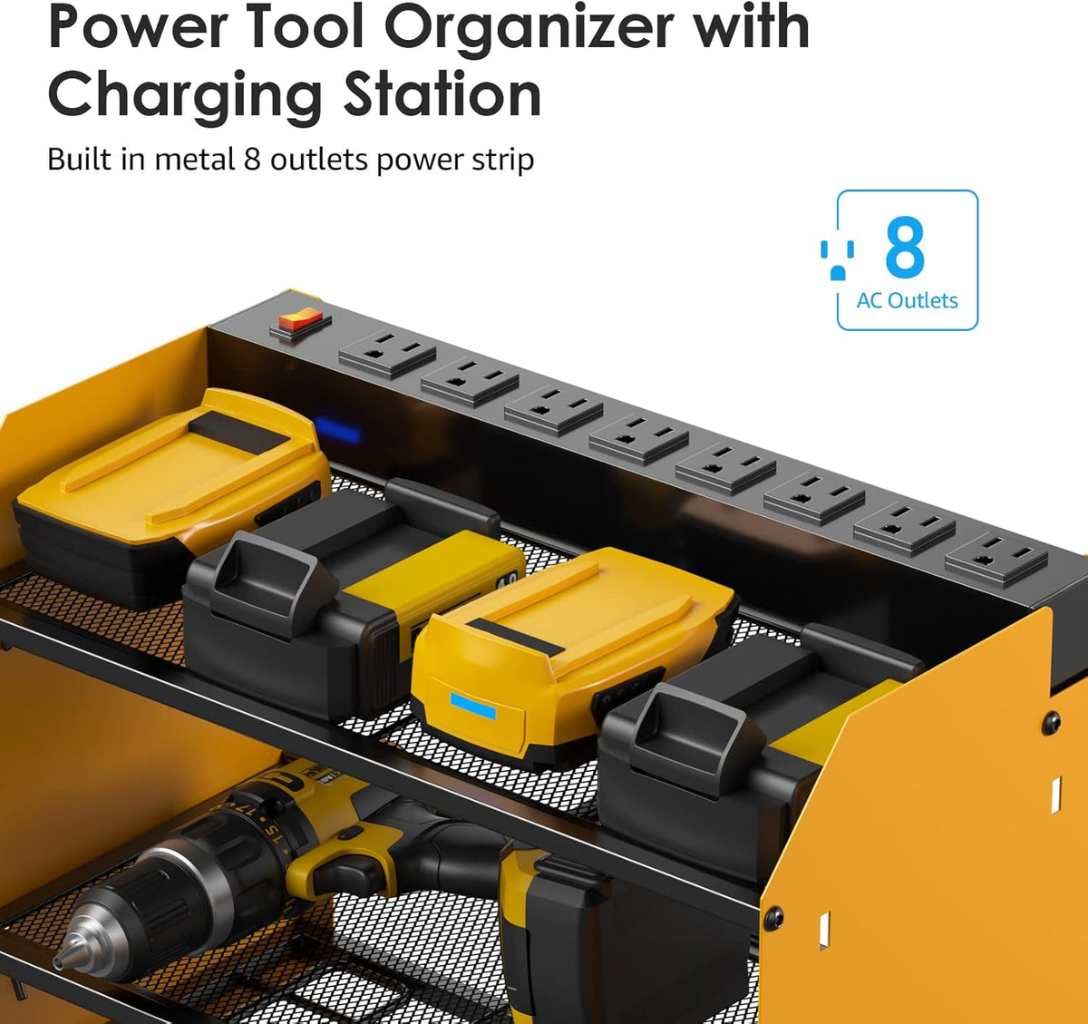 CCCEI Set Power Tool Organizer Wall Mount with Charging Station. Garage 4 Drill Storage Shelf with