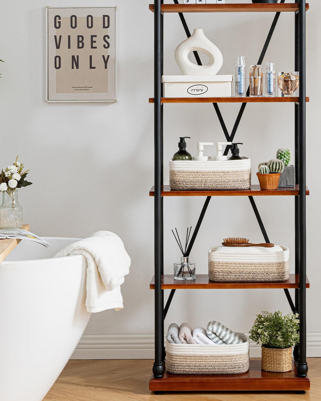 Small Woven Basket, 12 x 8 x 4.5 Inches, Storage Basket for Organizing, Cute Small Rope Shelf