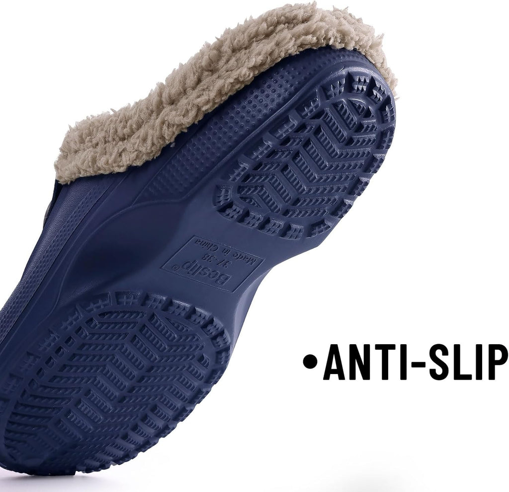 Beslip Classic Fur Lined Clogs Waterproof Winter Fuzzy Slippers for Women Men Indoor and Outdoor