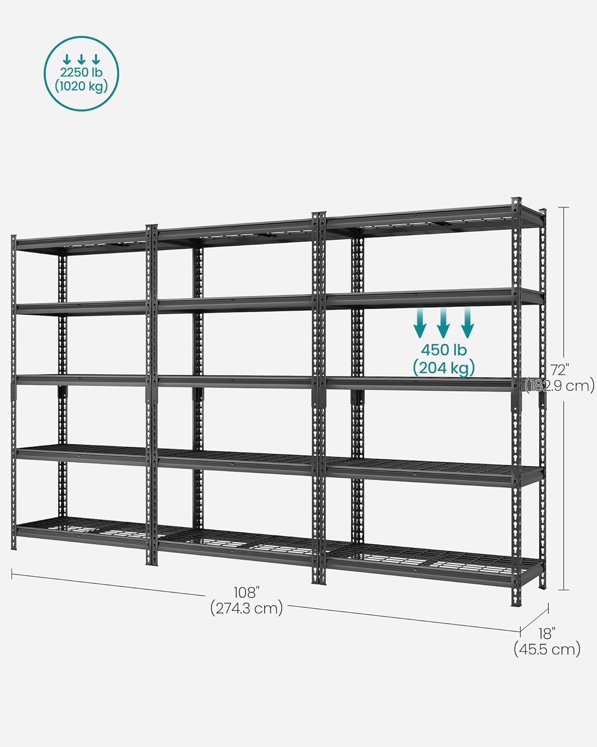 SONGMICS 5-Tier Storage Shelves, Heavy-Duty Garage Shelving, Adjustable Shelving Unit, Steel Shelf