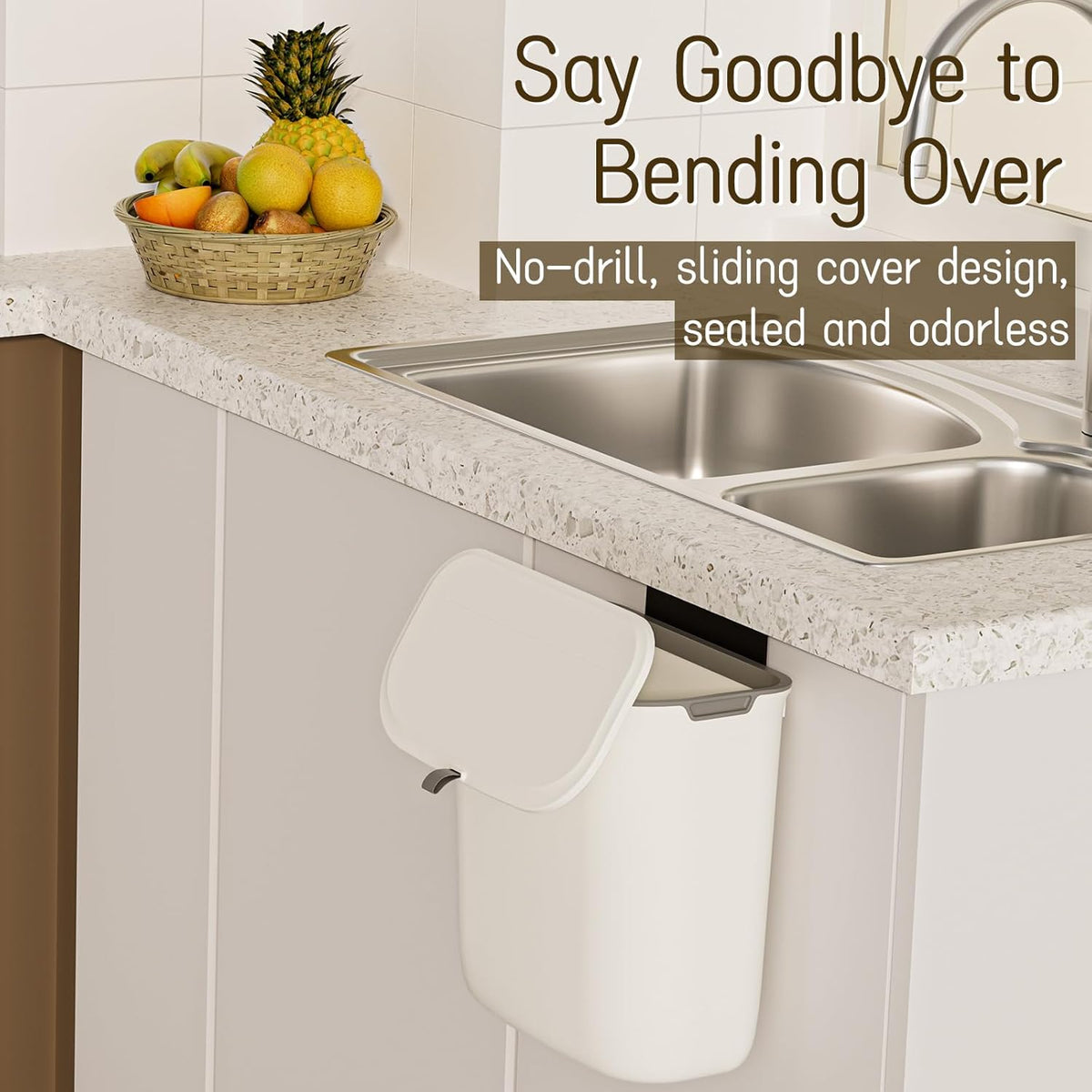 2.4 Gallon Kitchen Compost Bin Hanging Small Trash Can with Lid Under Sink Dual Installation &