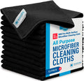 12" x 12" Pro Multi-Surface Microfiber Cleaning Cloths | Black - 12 Pack | Premium Microfiber