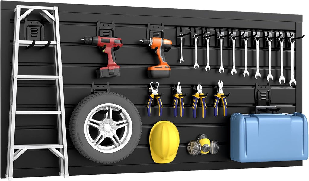 DoCred Slatwall Paneling Organizer, 4x2 FT PVC Garage Slat Wall Storage Systems, Heavy Duty Mounted