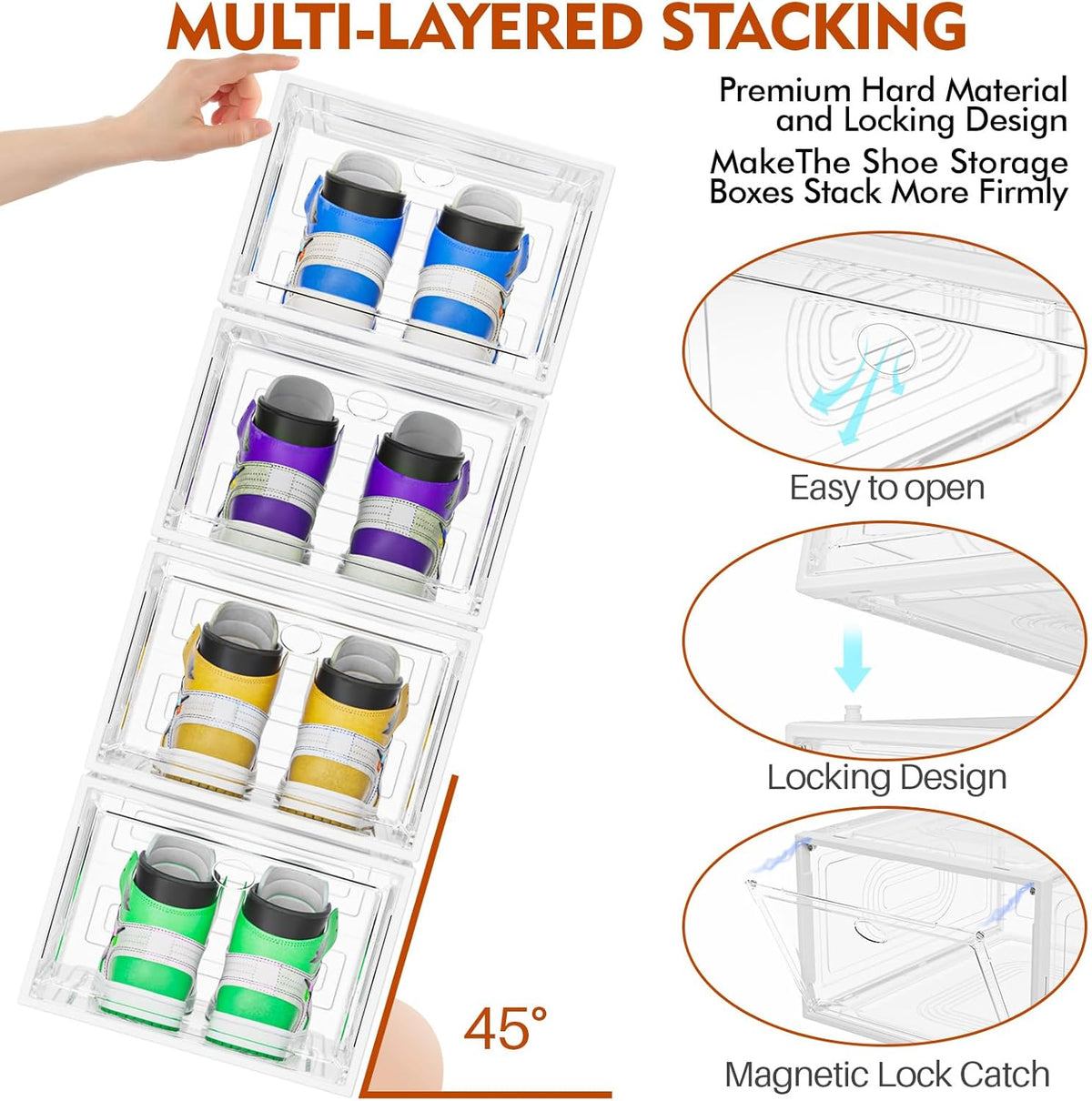 6 Pack Thicken Shoe Organizer Stackable,Upgraded Sturdy Shoe Storage Box with Magnetic Door,Shoe