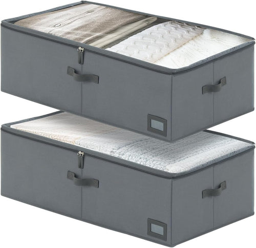 10-Inch Under Bed Storage Containers (2-Pack) | Sturdy Sidewalls | Clear Cover & Label Holder |