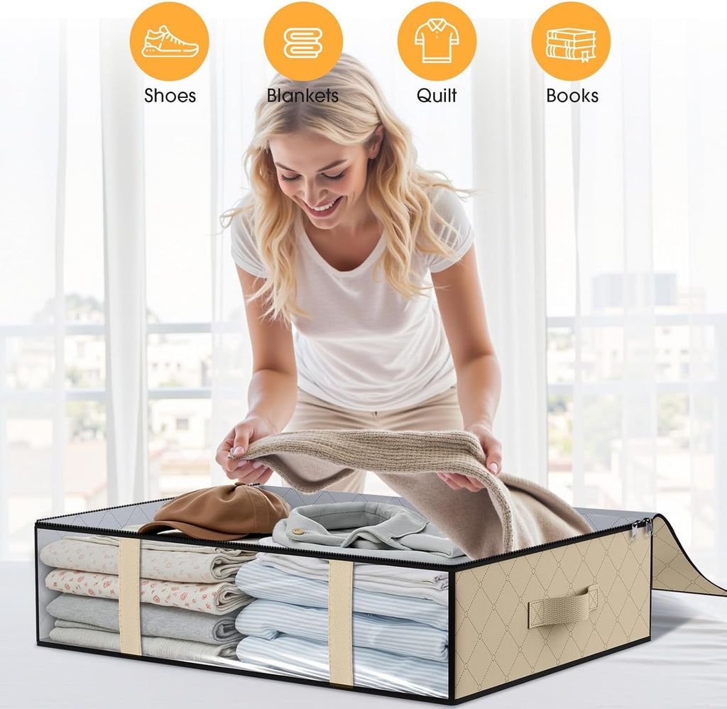 StorageRight Under Bed Storage Bins,10-Pack 40L Foldable Fabric Storage Bags with Transparent
