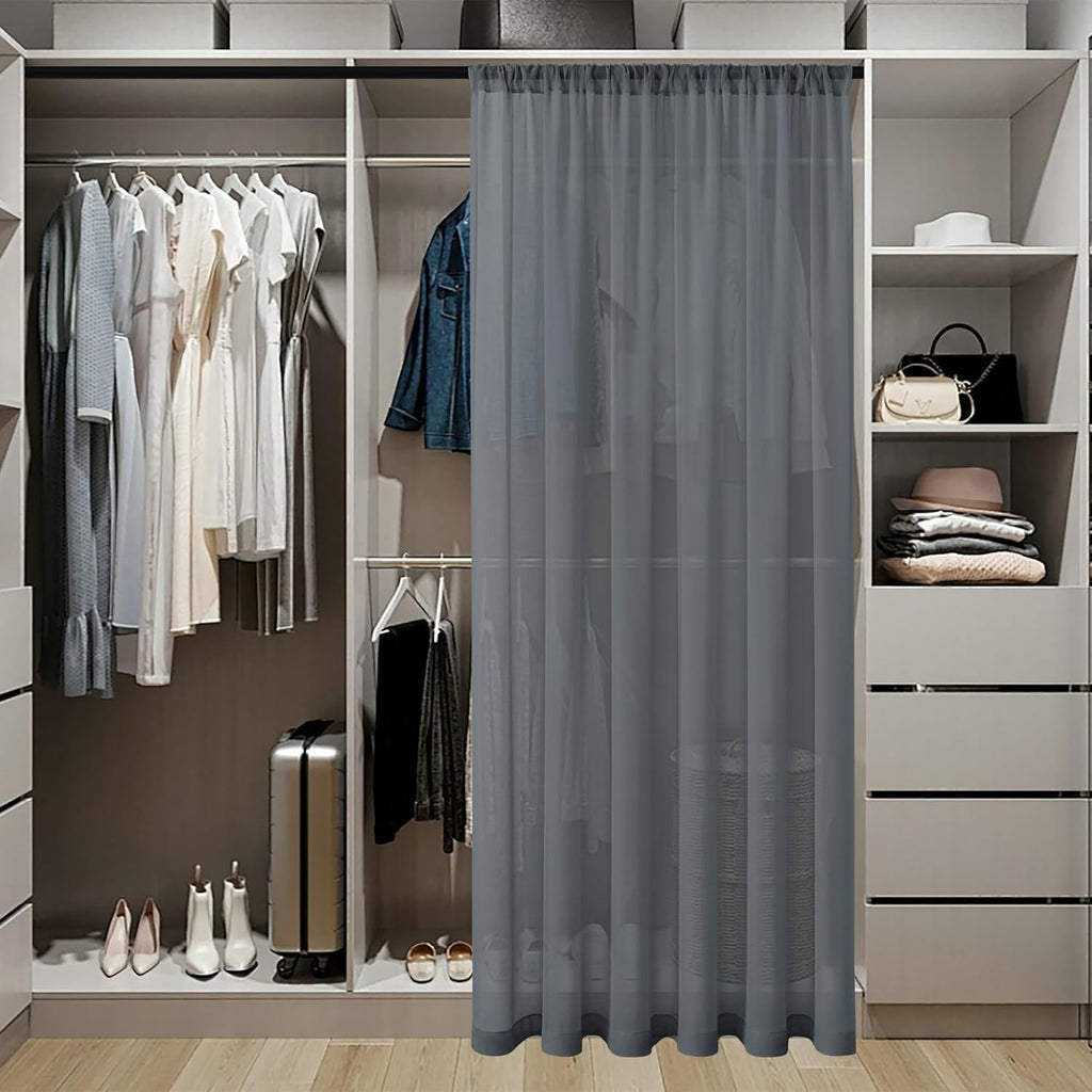 Tollpiz Sheer Door Curtain Closet Linen Textured Curtain Sheers Doorway Light Filtering Voile