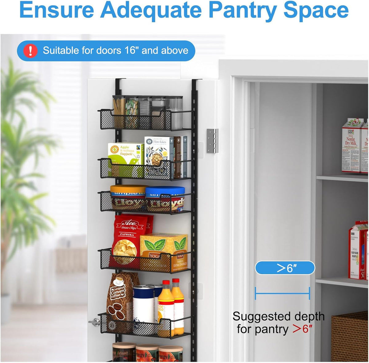 12.3" W Narrow Over the Door Pantry Organizer, 8-Tier Over the Door Organizer with Adjustable