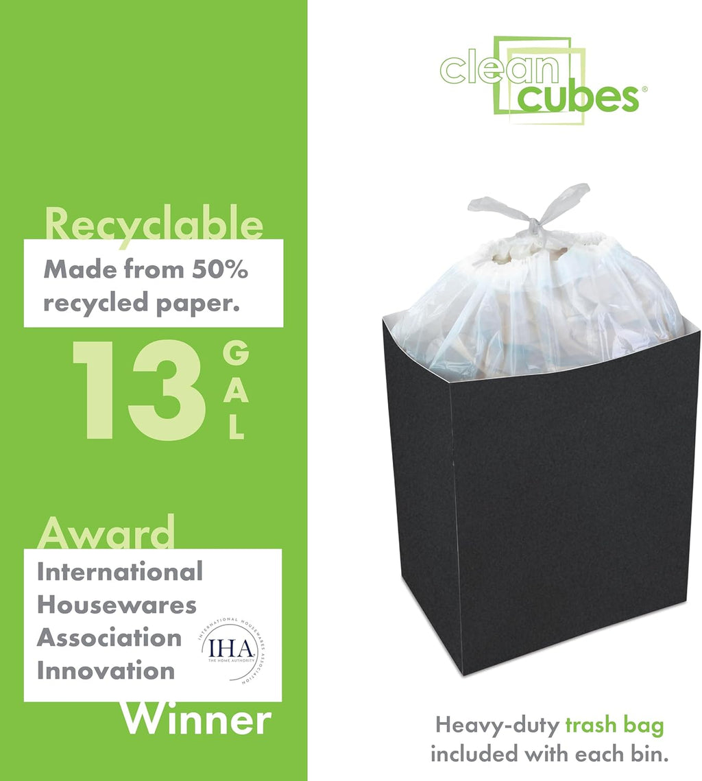 13 Gallon Disposable Trash Cans (6-Pack) with Fitted Trash Bags - Reusable Garbage and Recycling