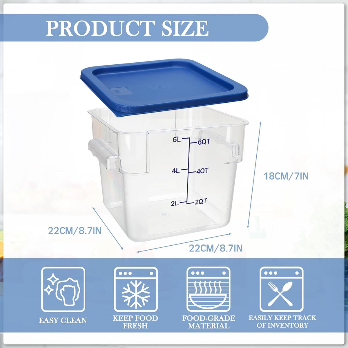 Lallisa 8 Pack 6 Qt Commercial Food Storage Containers with Lids Square Food Storage Container