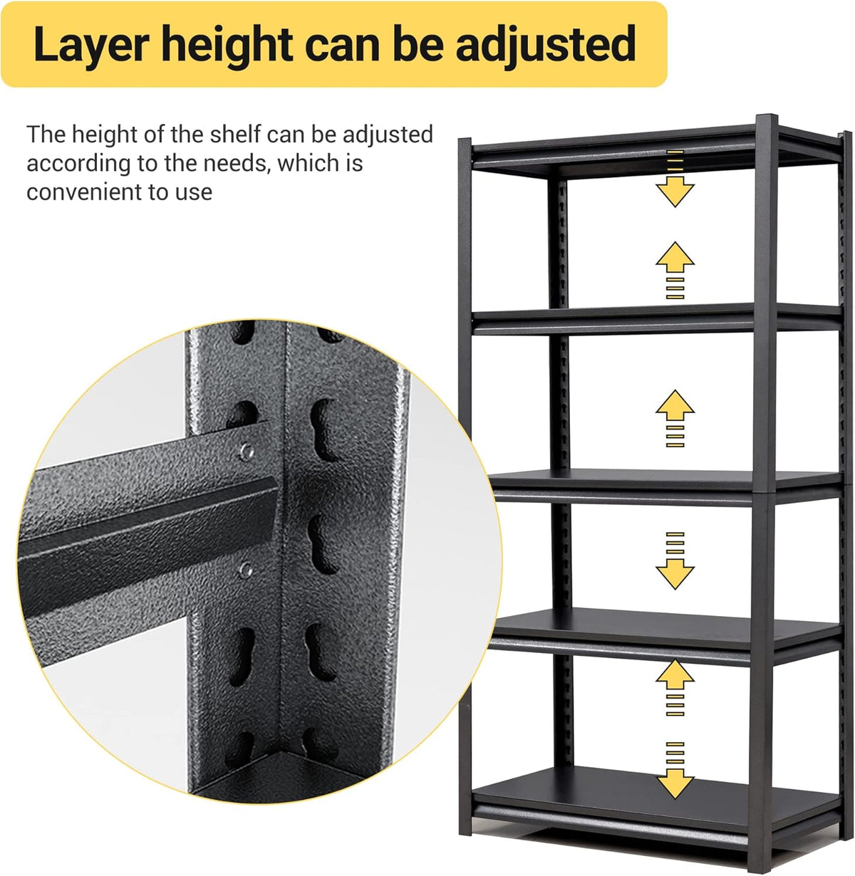 63" H Heavy Duty Garage Shelving, Metal Storage Shelves, Adjustable 5 Tier Metal Shelving Unit