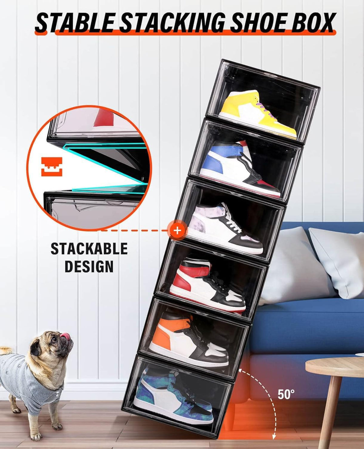 KDOR Shoe Boxes Clear Plastic Stackable 10 Pack Sneaker Storage Boxes with Magnetic Door, Acrylic