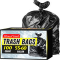 100 Count 55-60 Gallon Trash Bags, Sturdy & Tear-Resistant Commercial Can Liners 55 Gallon, Large
