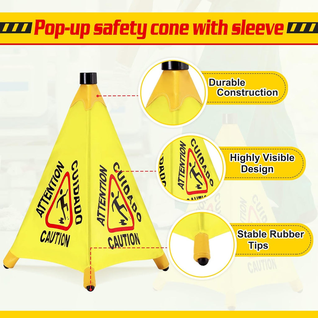 8 Pcs Pop up Wet Floor Sign with Storage Tube 20 Inch Wet Safety Signs Commercial Caution Safety