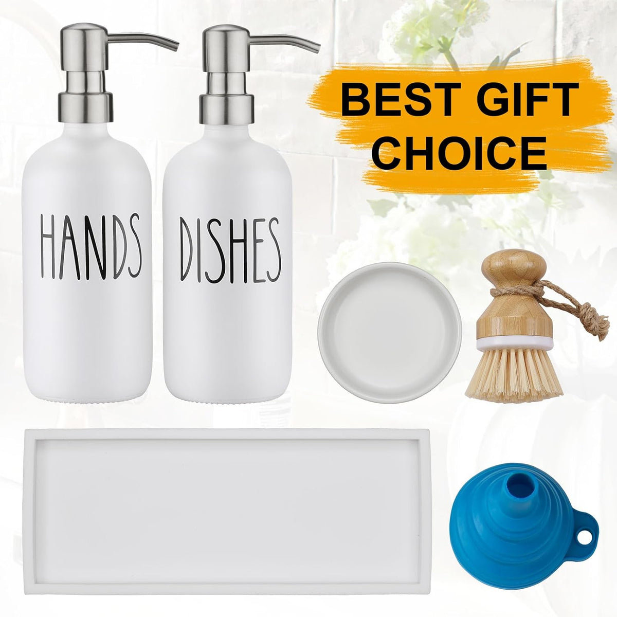 Glass Soap Dispenser for Kitchen,Farmhouse Kitchen Dish Hand Soap Dispenser Set,Rustproof Pump Soap