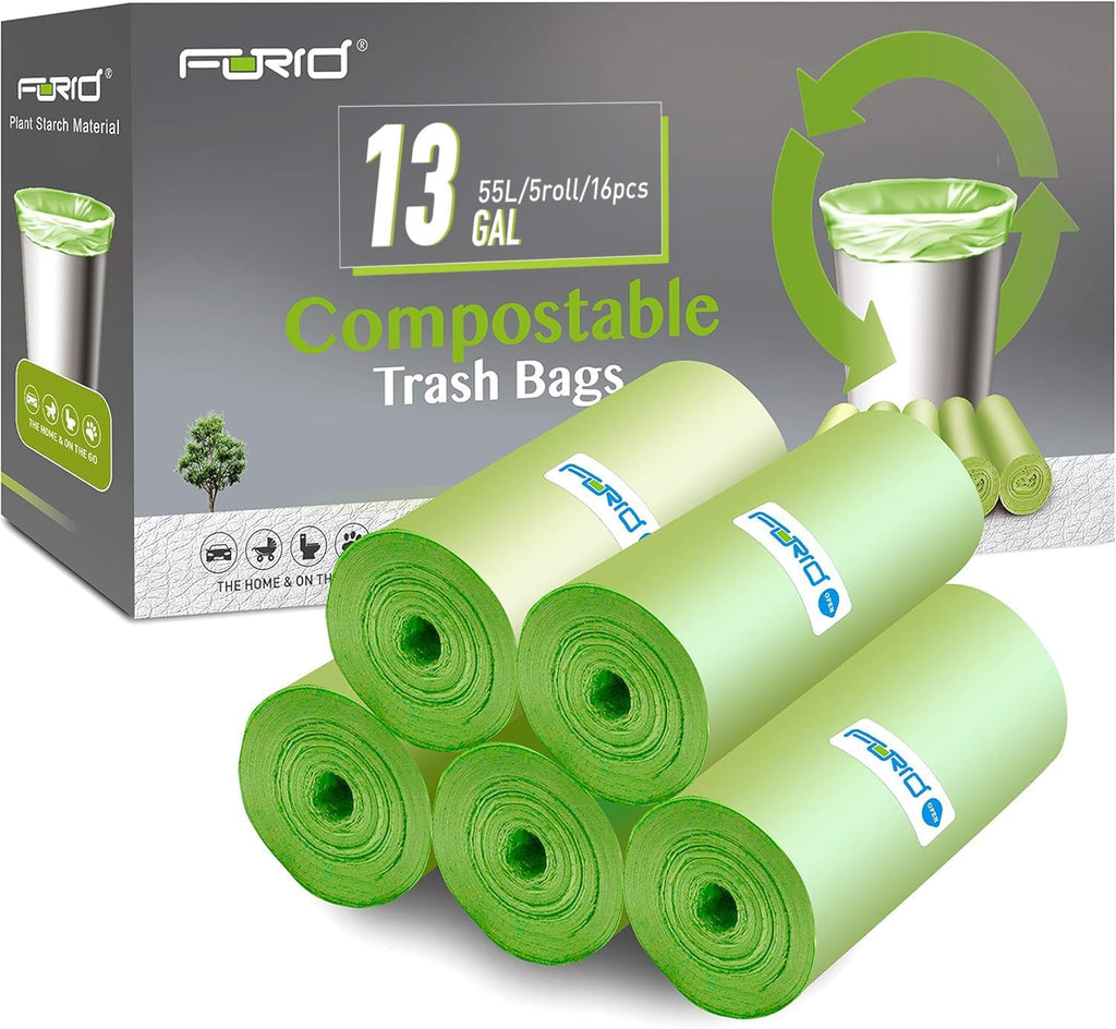 Compostable Trash Bags - FORID 13 Gallon Tall Kitchen Garbage Bags 80 Count Unscented Trash Can