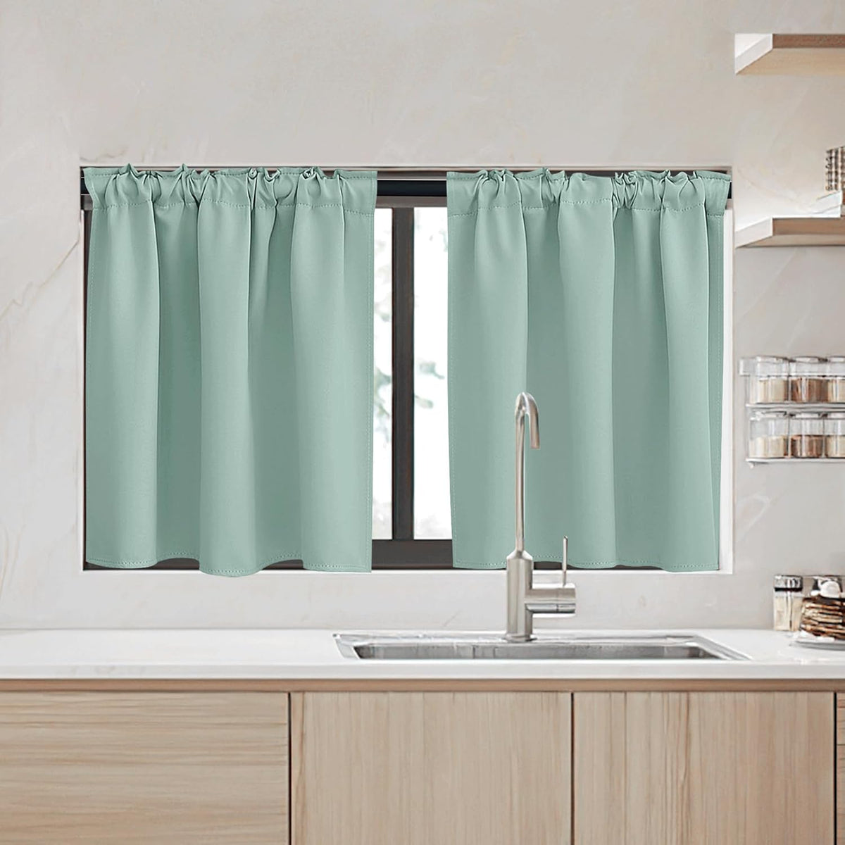 RYB HOME Kitchen Window Curtains - Blackout Privacy Half Window Curtains for Bedroom Bathroom