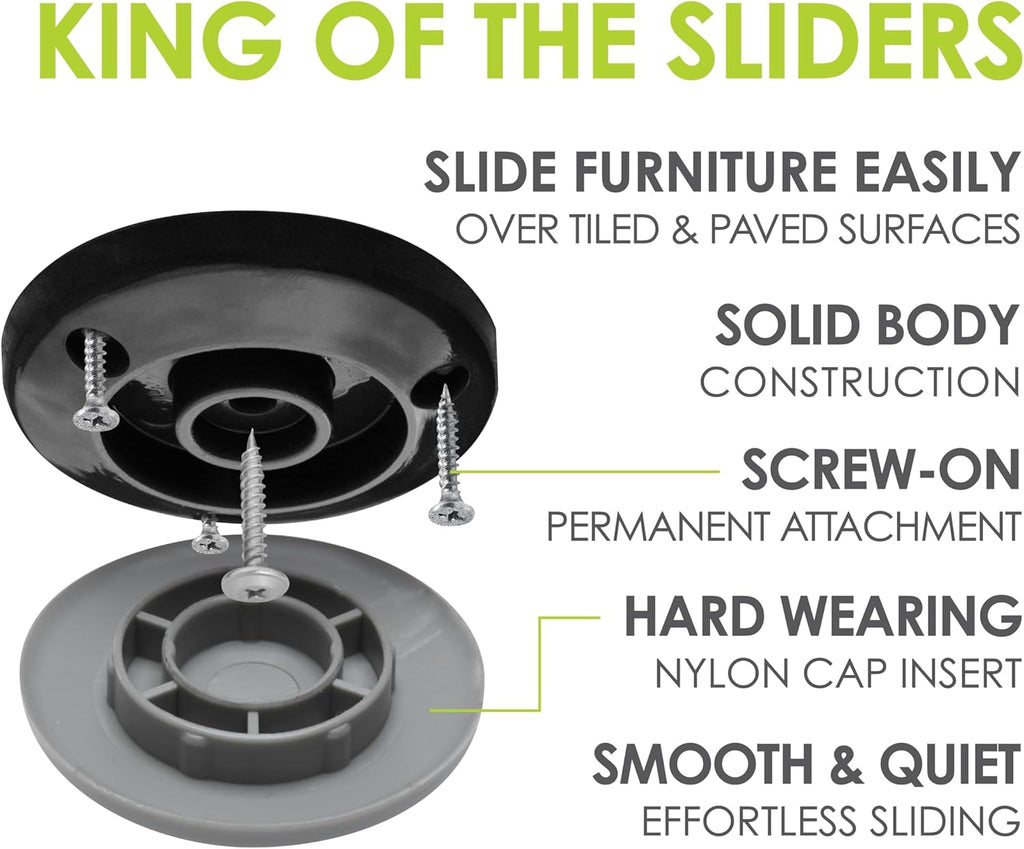 Gorilla Outdoor 2 Inch Furniture Sliders/Screw on Nylon Glide Floor Protectors (Set of 4 Glides)