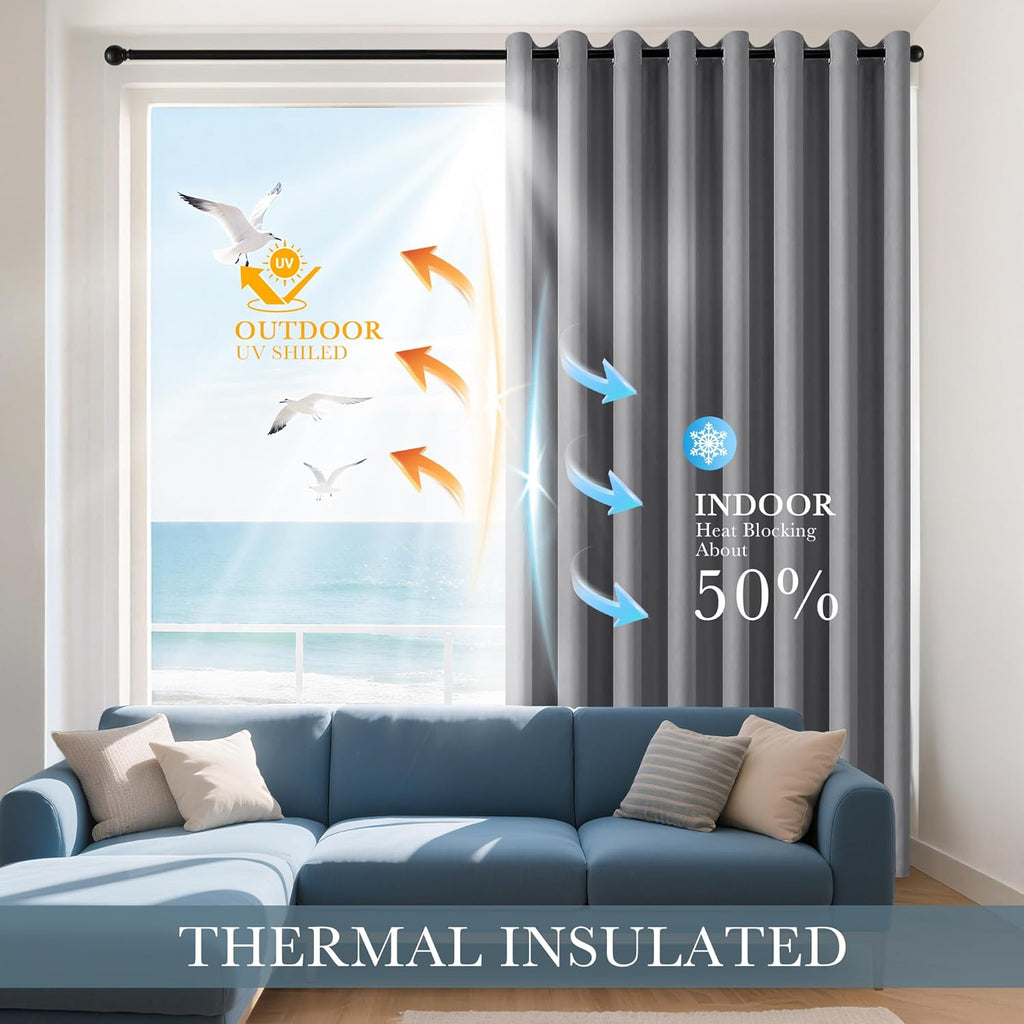 PONY DANCE Sliver Grey Short Blackout Curtains for Kitchen 45 Inch Length, Thermal Insulated