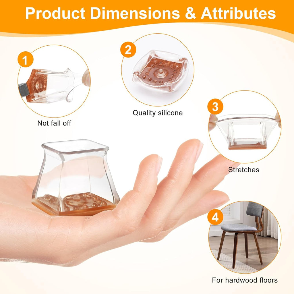 CHUNZEXI 32 Pack Square Chair Leg Floor Protectors for Hardwood Floors, Silicone Felt Covers Pads