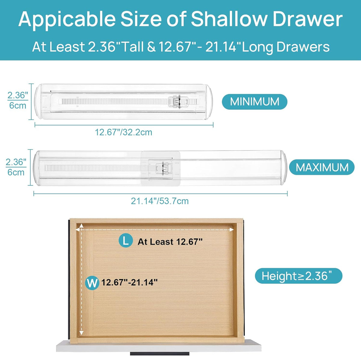 Vtopmart 8 Pack Shallow Drawer Dividers, 2.36" High 12.67"-21.14" Adjustable Expandable Kitchen