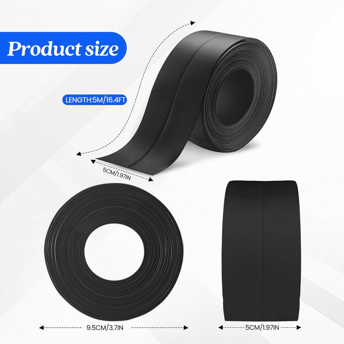 ABSOFINE Caulk Tape Waterproof Self Adhesive, Black Toilet Caulk Sealant Tape, Shower Seal Strip