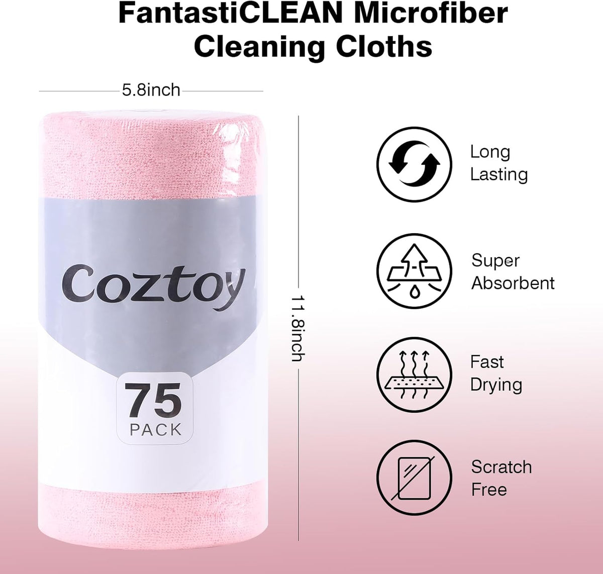 Microfiber Cloth Roll 75 Pack, 180GSM, Tear Away Microfiber Towels 12x12 Inch, Reusable Cleaning