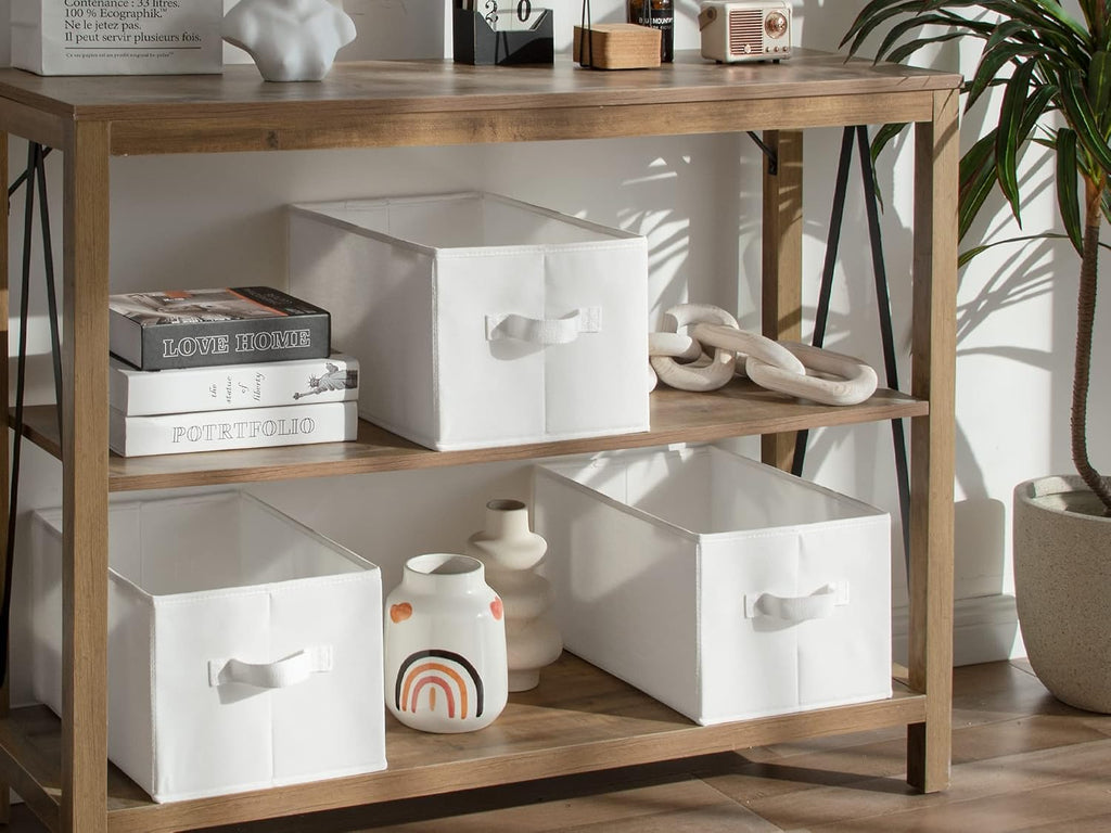 StorageWorks Storage Baskets for Shelves, Foldable Fabric Closet Storage Bins with Handles, Fabric
