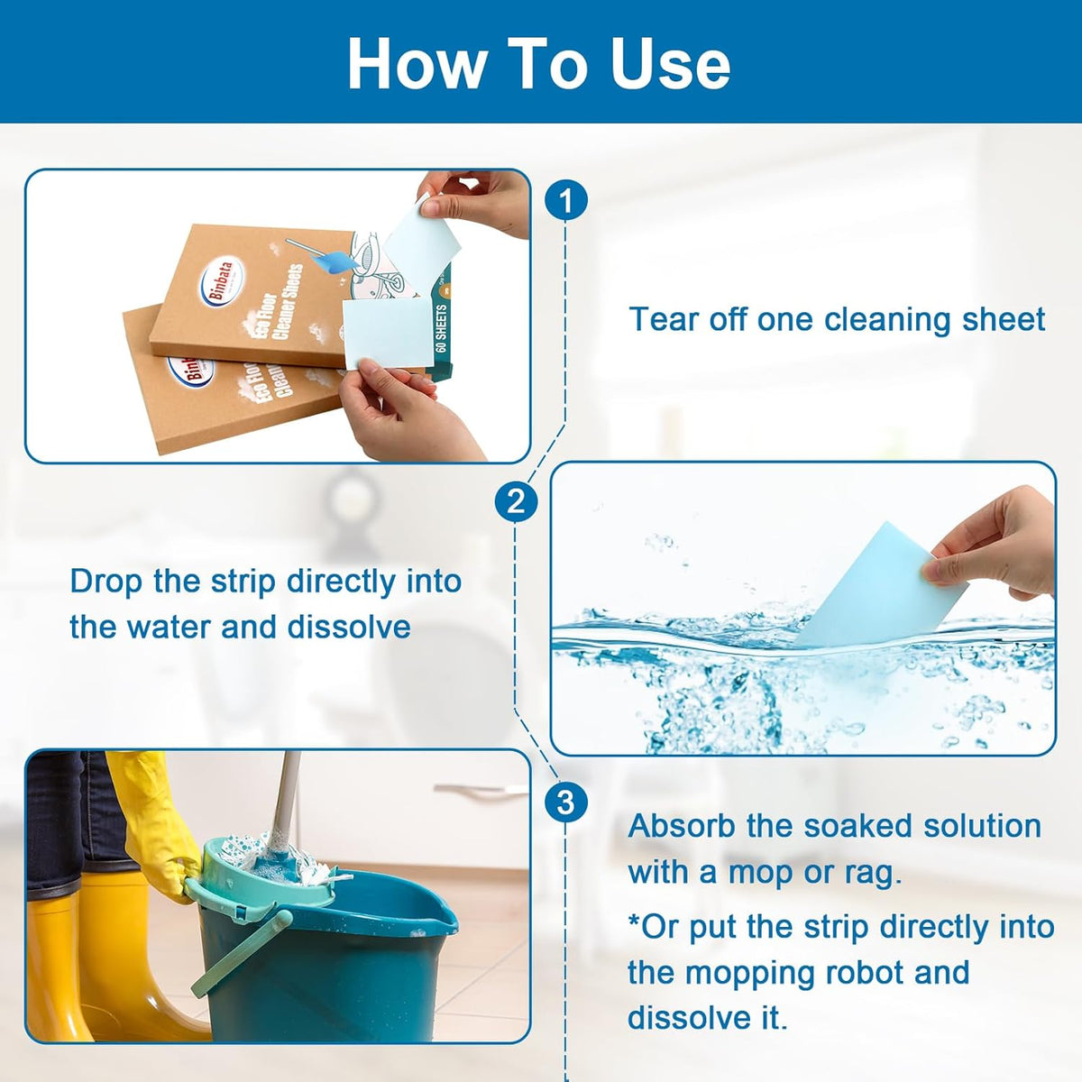 Eco Floor Cleaner Sheets, 60Pcs(Up to 120Load) Plastic Free Hardwood Cleaning Sheets Household