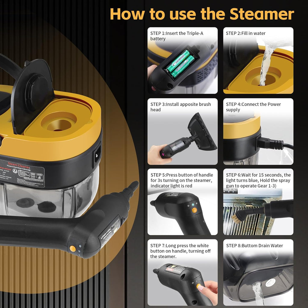 Steam Cleaner, 3-Level Adjustable Handle, 15s Heat-Up, 1.69 Quarts Tank, Portable Steamer for