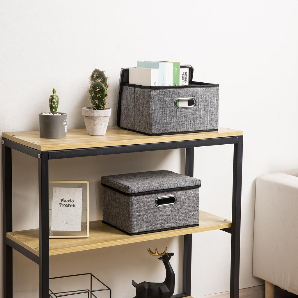 PRANDOM Storage Bins with Lids [3-Pack] Linen Fabric Foldable Storage Boxes Organizer Containers