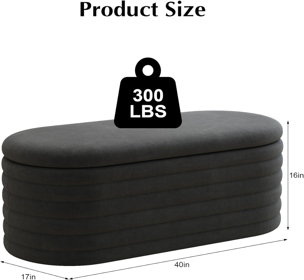 Storage Ottoman Bench, 40" Storage Bench, Upholstered Fabric Storages Benches End of Bed Stool with