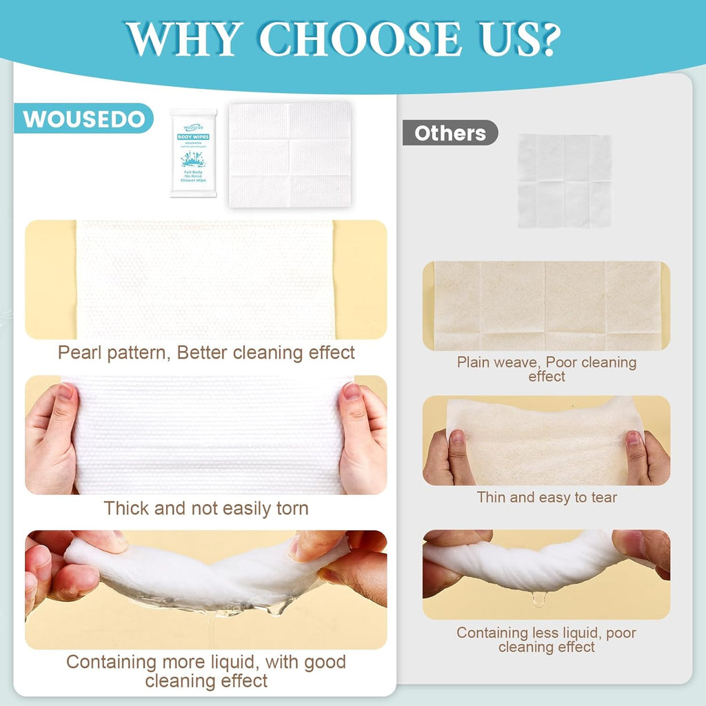300 Pcs Ultra Thick Soft Large Body Wipes Individually Wrapped(7.87" x 9.45"),Shower Wipes for
