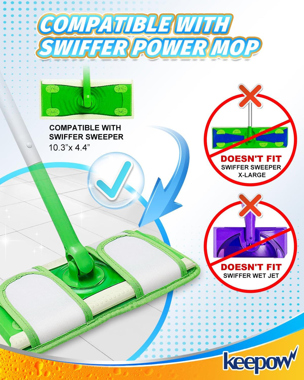 Keepow 6 Pack Reusable Mop Pads Refills Compatible with Swiffer Sweeper Microfiber Wet Mopping