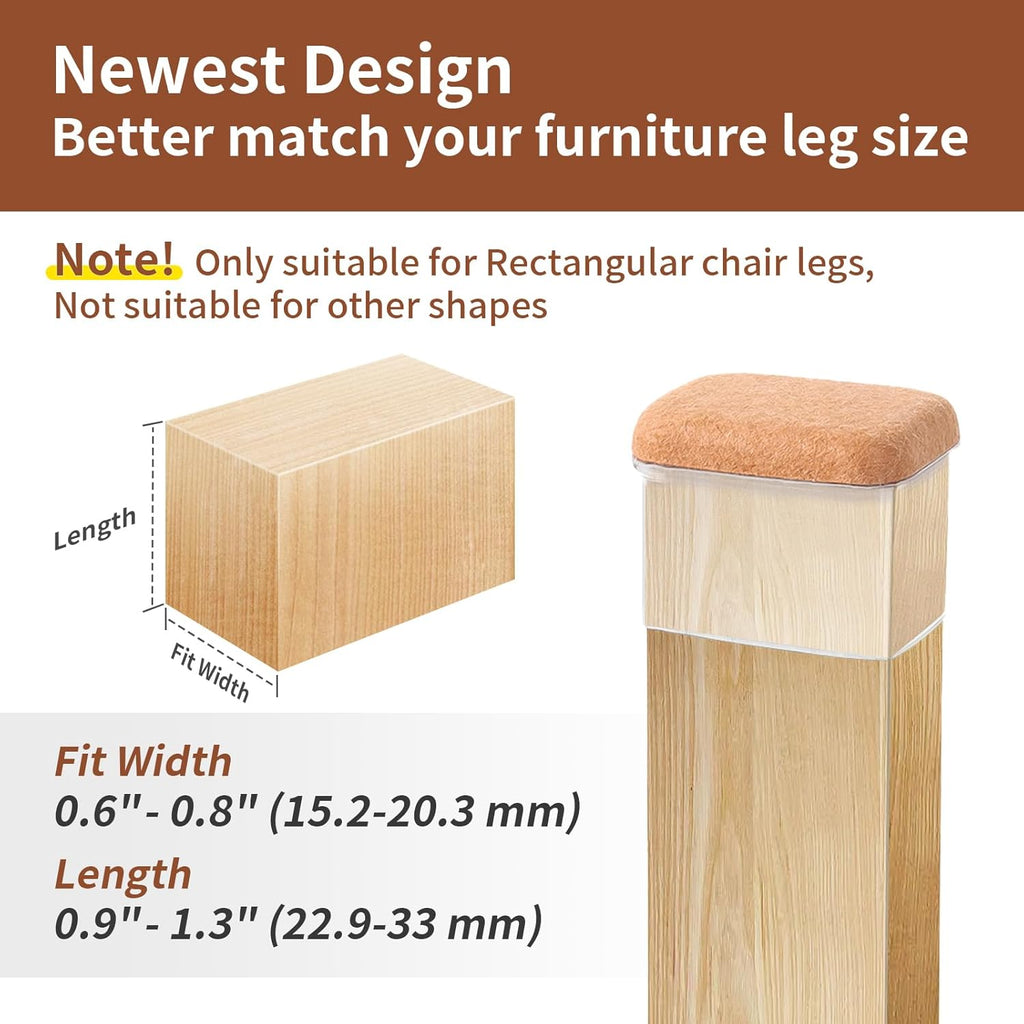 Ezprotekt 8 Pcs Rectangle Clear Felt Chair Leg Floor Protectors for Hardwood Tile Floors, Rectangle